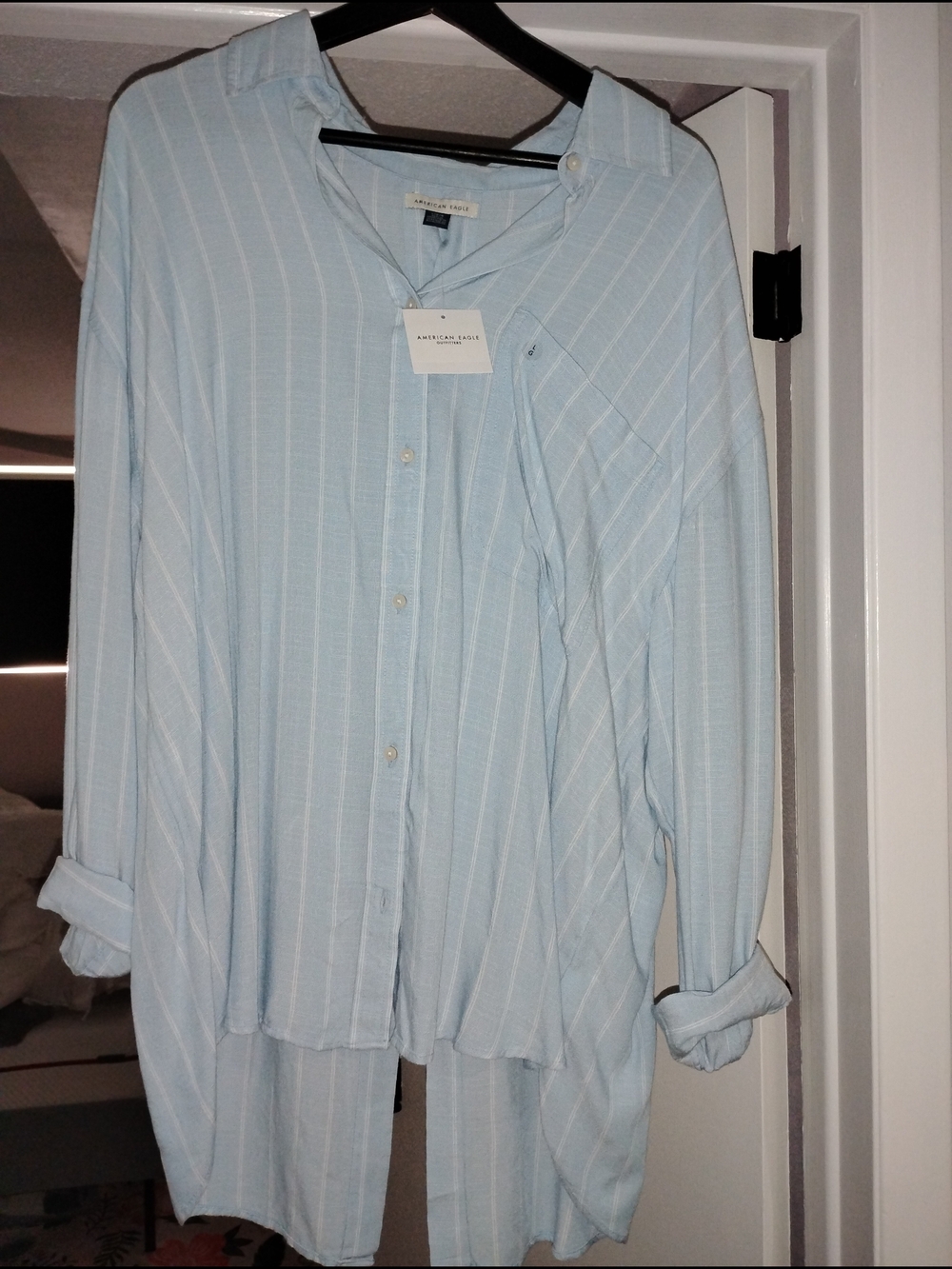 American Eagle Outfitters Light Blue & White Striped Button-Up Tunic